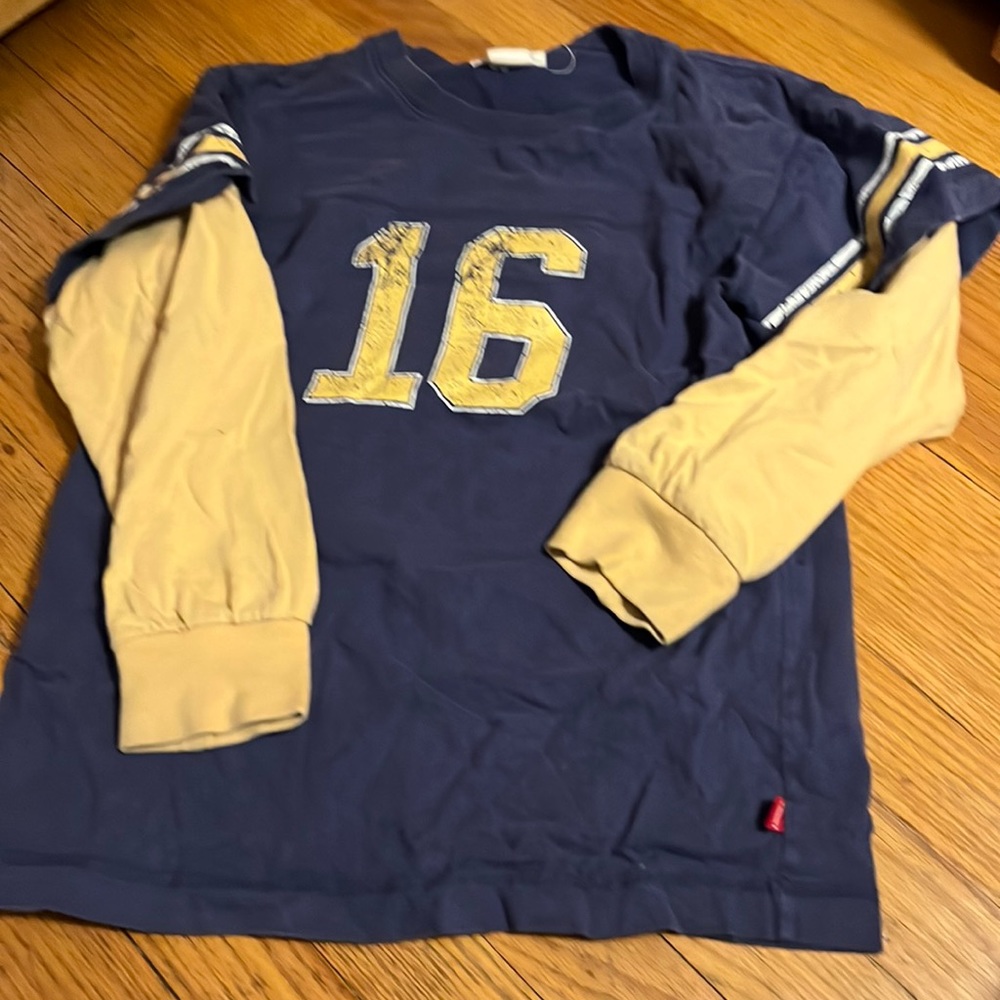 Wes & Willy Boys Jersey Style Skater Blue/Yellow Long Sleeve T Shirt Size M 8 LN